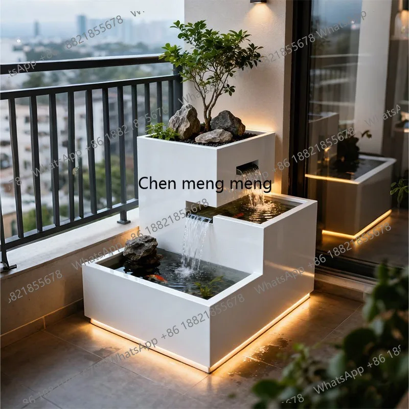 Balcony Stainless steel fish pond Outdoor water feature Waterfall fountain Metal flowing water ornament Garden flower box