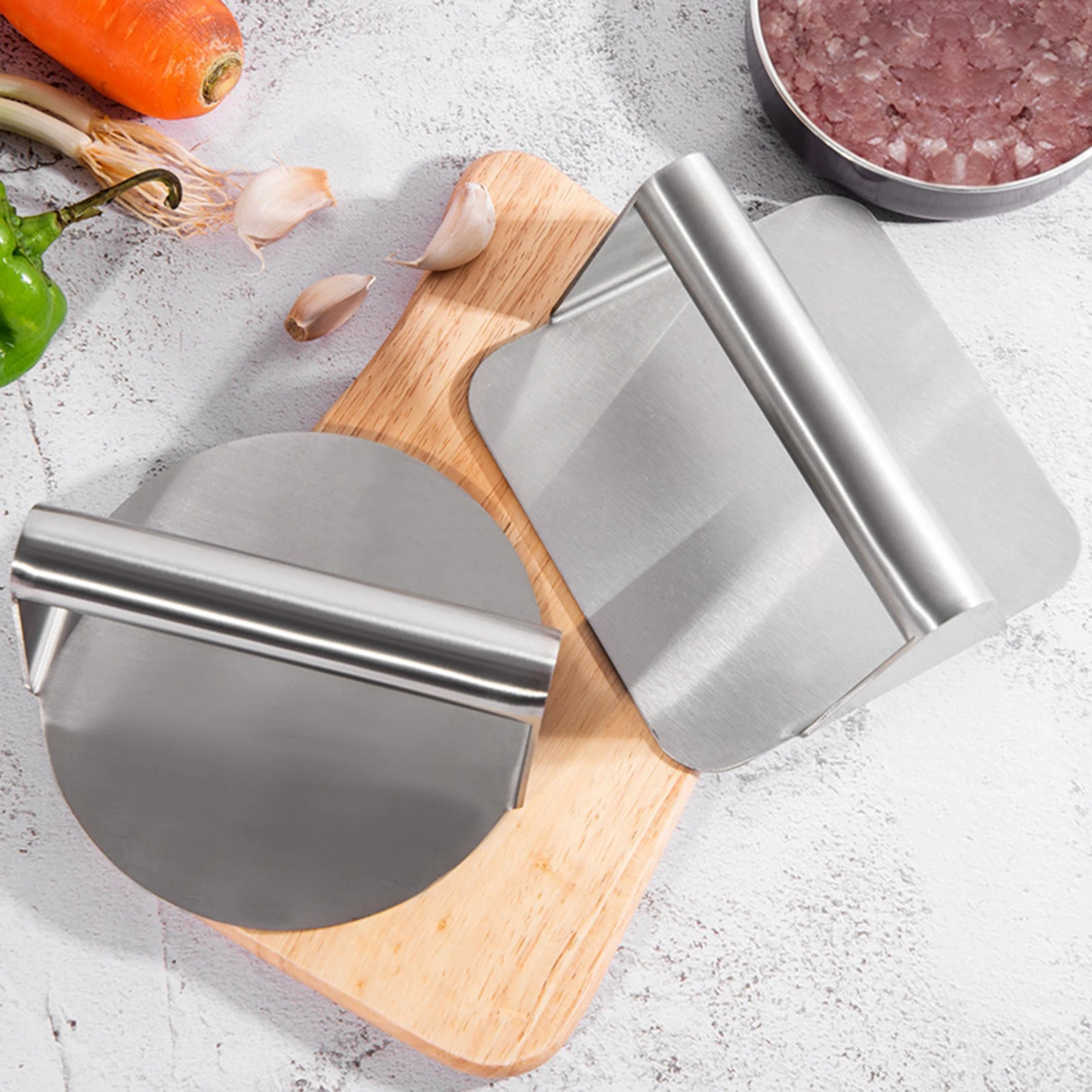 Stainless Steel Kitchen Burger Press Manual Nonstick Meat Smasher for Barbecue Hamburger Press Patty Maker Tool Silver