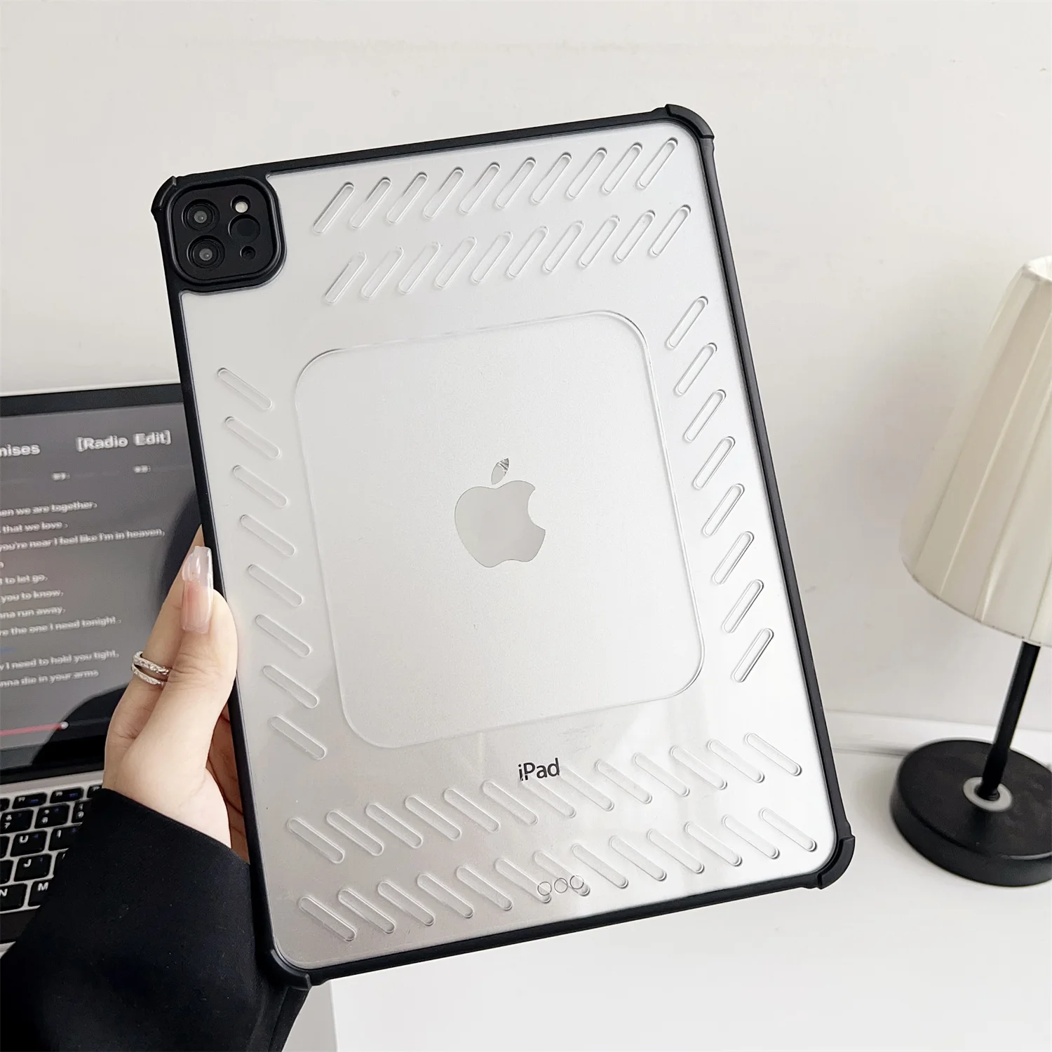 For iPad Air 11 (2026) / (2025) / (2024) Case Hollow Frameless Ventilated TPU Acrylic Clear Tablet Cover - Black