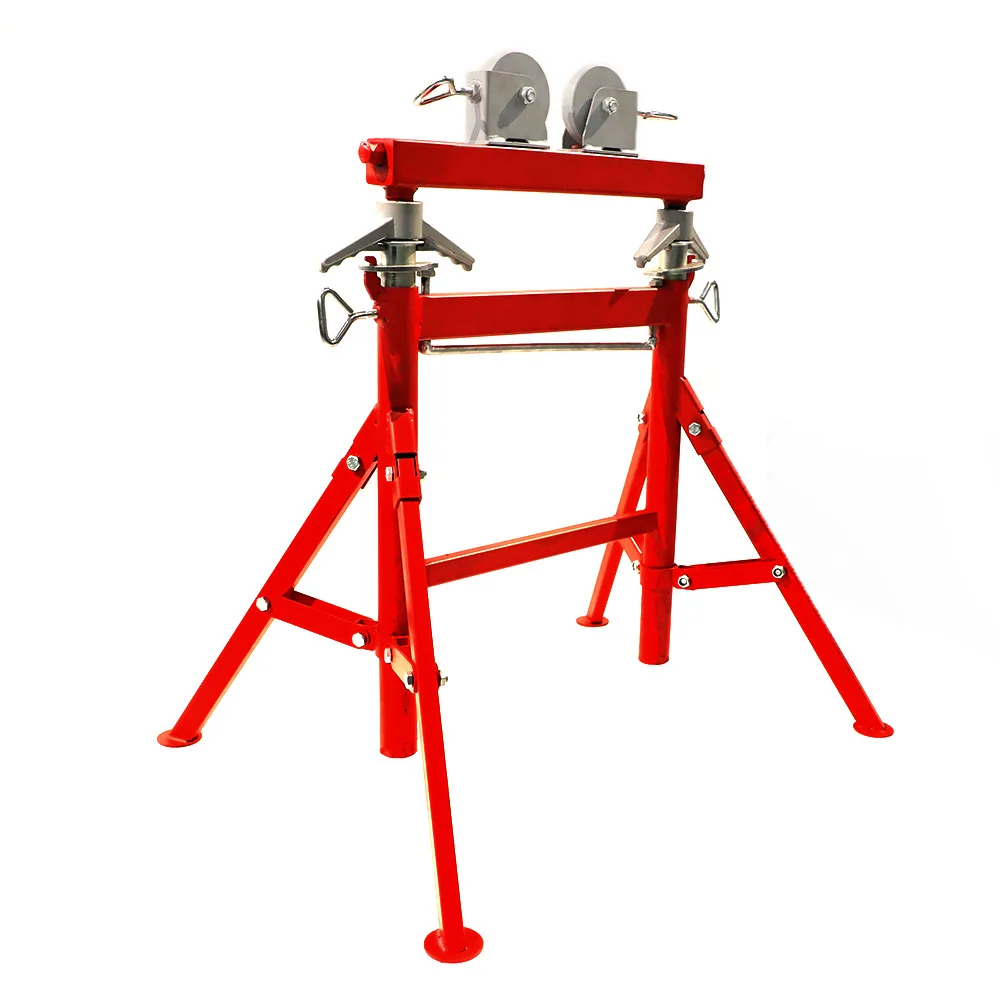 Foldable Industrial Grade Steel Pipe Jack Stand Adjustable Double Roll Stainless Wheel 36 Inch Capacity 2500LBS Load