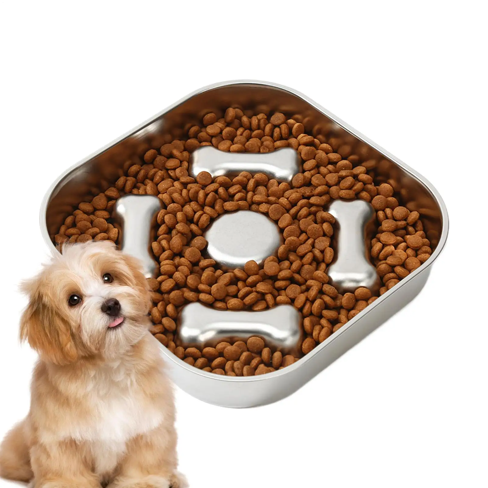Slow Feeding Dog Bowl Non-Slip Stainless Steel Small Dog Maze Food Container Cat Dish For Small Medium Large All Breeds Wet Dry
