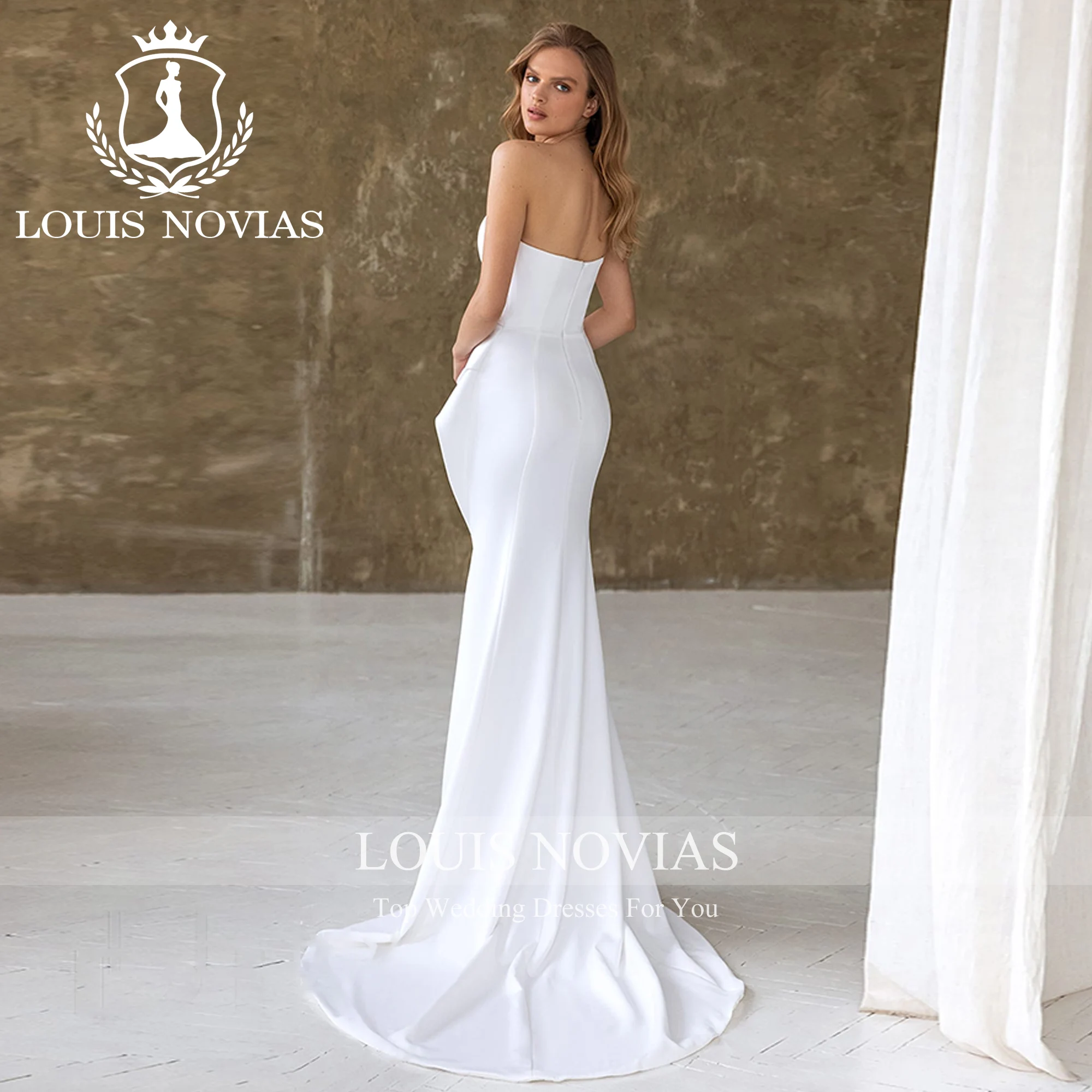 LOUIS NOVIAS Satin Wedding Dress Mermaid Style 2023 Sweetheart Sleeveless Ruched Wedding Gown Vestido De Novia Boda Elegant