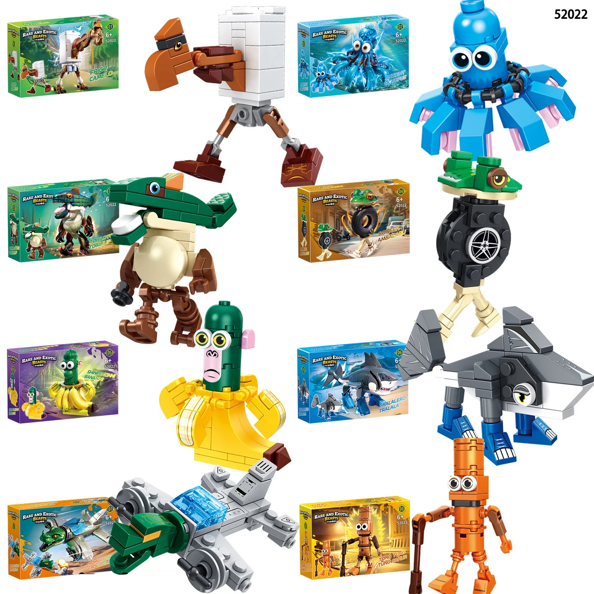 Tung sahur figure dessin animé blocs jouet tralalero tralala bombarde crocodile shimpanzini bananini figurines blocs de construction jouets
