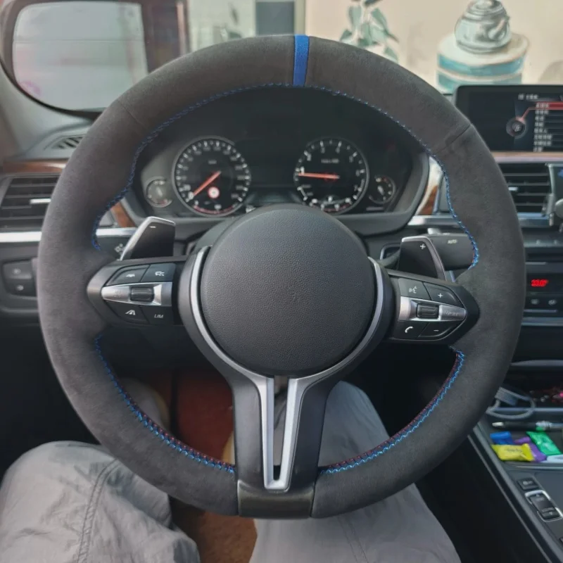 Custom Car Steering Wheel Cover For BMW F87 M2 F80 M3 F82 M4 M5 F12 F13 M6 F85 X5 M Sport Suede Leather Steering Wrap Cover