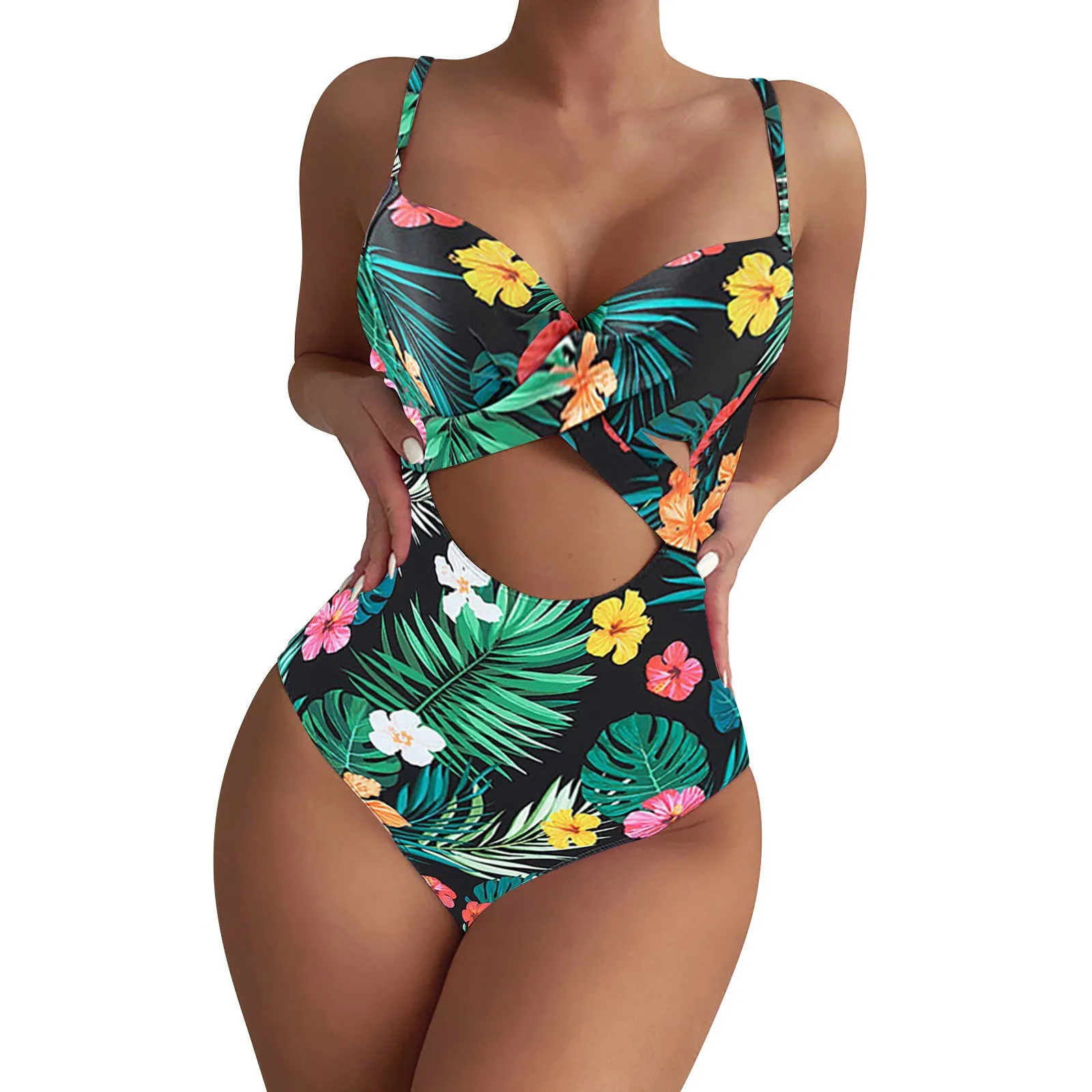 Women's Floral Hollow Tight Slimming Swimsuit Triangle Conservative Beach Bikini Fat Woman Bikini