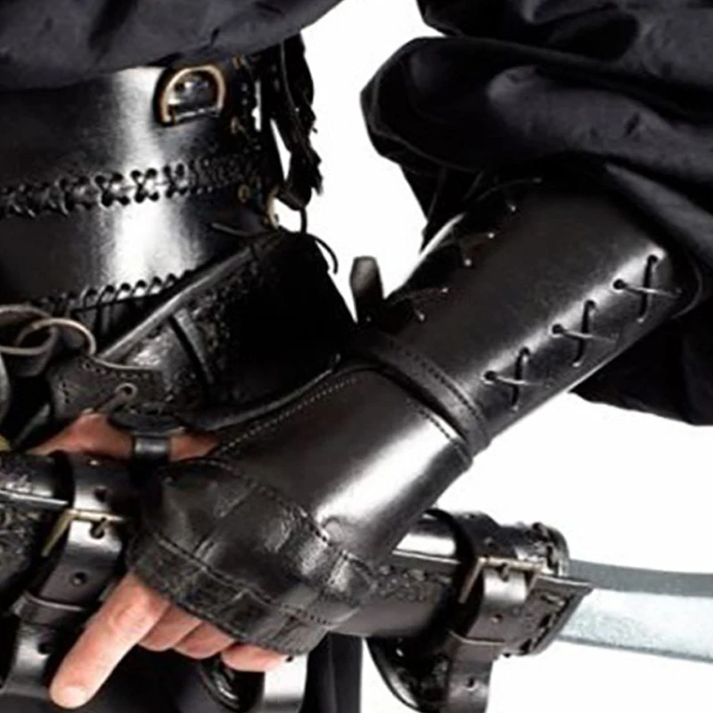 

New Medieval Retro Armor Motorcycle Gloves with Wide Cuffs Bracers Steampunk Warrior Gauntlet for Men Knights Templar Cosplay