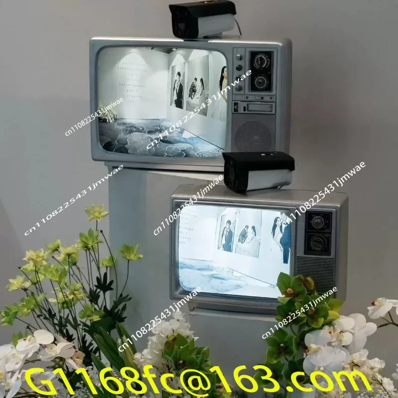 Old Style Black and White TV Converted To LCD Screen for Playback, Wedding Exhibition Window Display Photo Taking and Part