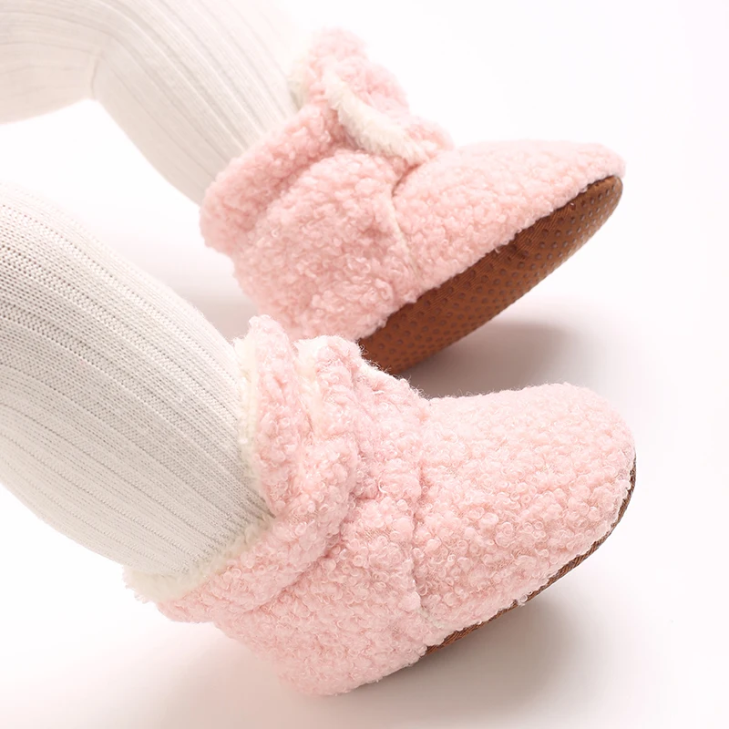 Neugeborenes Baby, Junge, Mädchen, weiche Fleece-Booties, Stay On, Säuglingshausschuhe, Socken, Schuh, rutschfester Greifer, Kleinkind-Erstwanderer, Winter-Knöchel – Detail 6