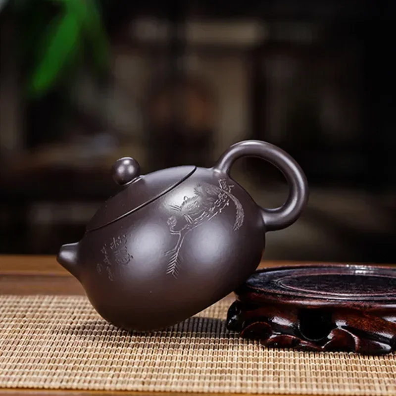 120ml Chinese Yixing Purple Clay Teapot Raw Ore Black Mud Xishi Tea Pot Zisha Filter Beauty Kettle Household Tea Set Accessories