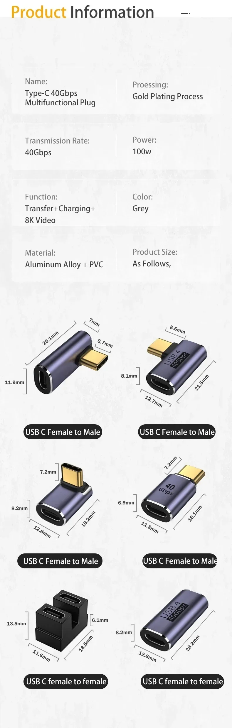 USB4.0 40Gbps OTG Typ-C 90-Grad-Adapter Stecker auf Buchse Verlängerungskabel für schnelles Laden, Datenübertragung, 8K 4K Video – Detail 7