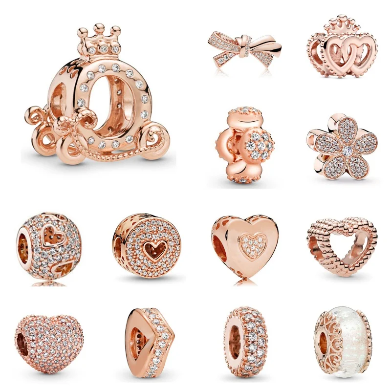 Rose Gold Luxury Crown Camera Bead Butterfly Love Charm Beads Pendant For Pandora Bracelets Necklaces Jewelry Accessories Gifts