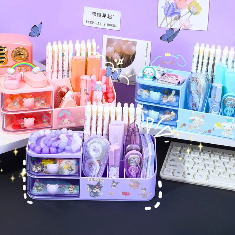 Cute Pen Holder Storage Box Organizer Drawer-type Desktop Stationery Storage Box Kawaii MINISO Kuromi Pen Storage Holder Stand
