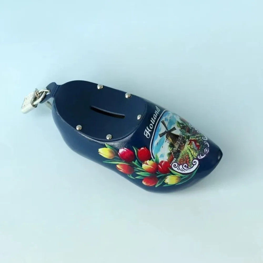 15cm Wooden Shoes Piggy Bank Wooden Material Decorative Figurine Dutch Wooden Shoes Figurine Miniature Coin Bank Design