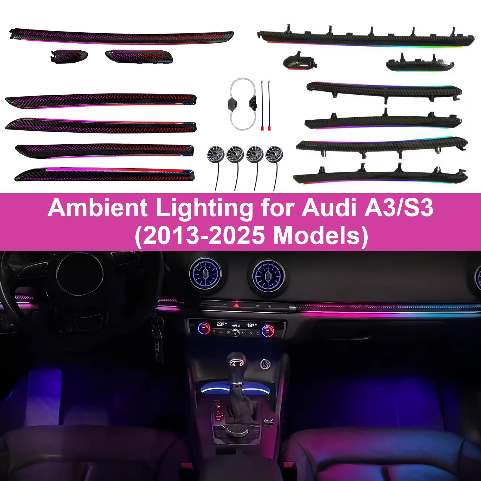 EzoneTronics For Audi A3 RS3 2013-2025 Ambient Light, OEM Molded LED Interior Kit, Screen/APP Control Plug&Play Car Accessories