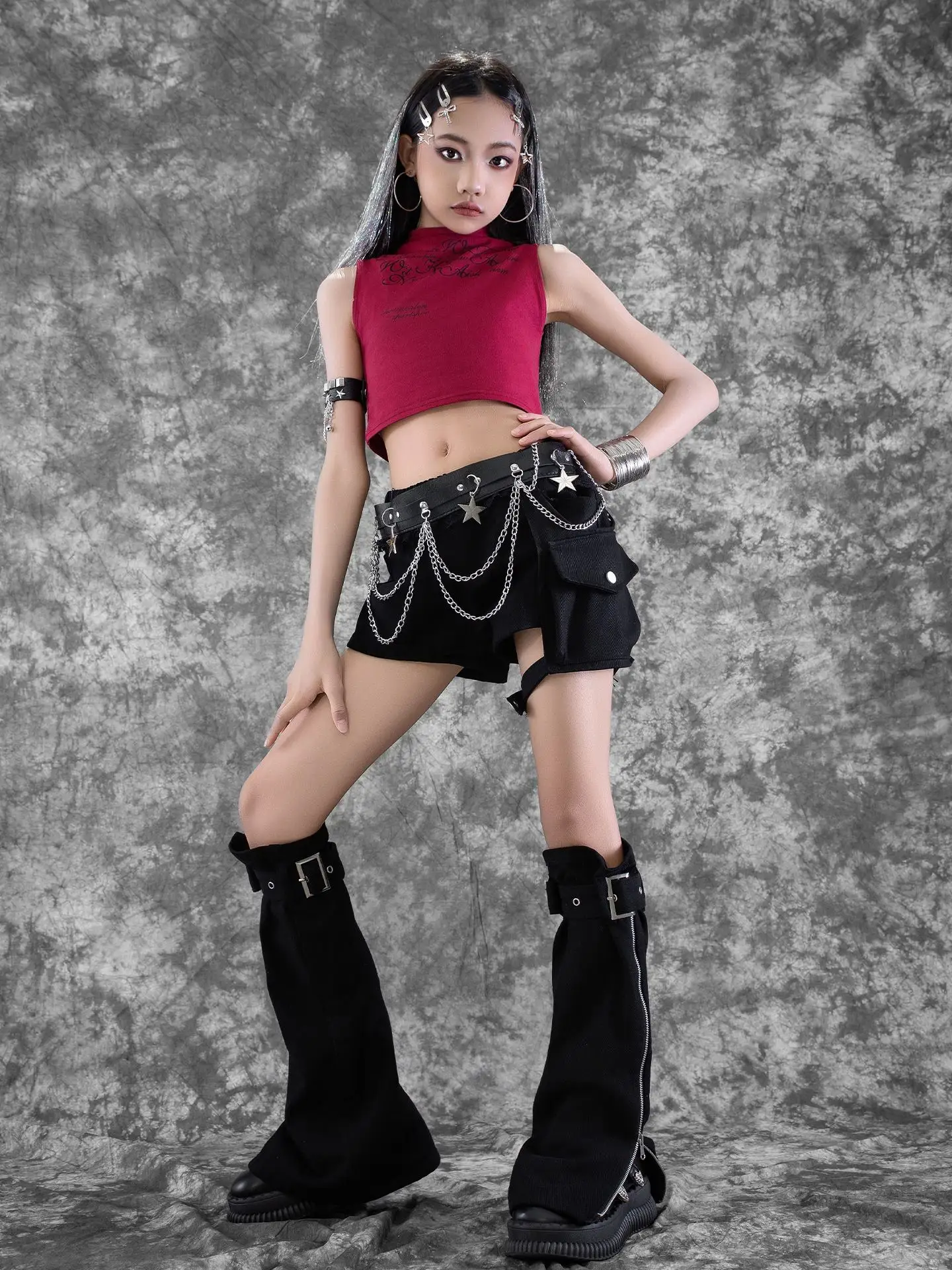 Vêtements de danse Jazz pour filles, haut nombril Kpop, short noir, Costume de danse Hip Hop de pom-pom girl, tenue de spectacle Catwalk BL16615, 2025