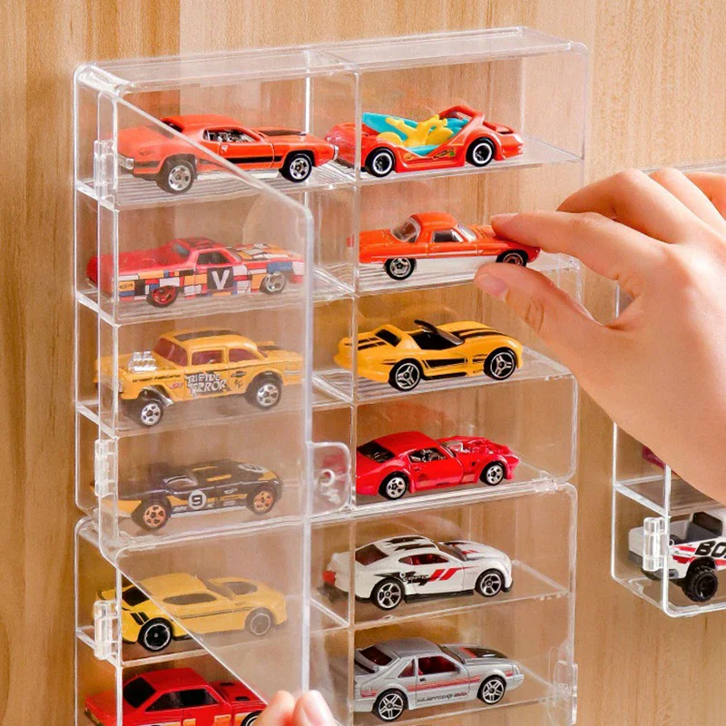 1:64 Acrylic Car Display Box For Car Model Toy Cabinet Rack Dustproof Car Non Punching Adhesive Wall Transparent Display Box