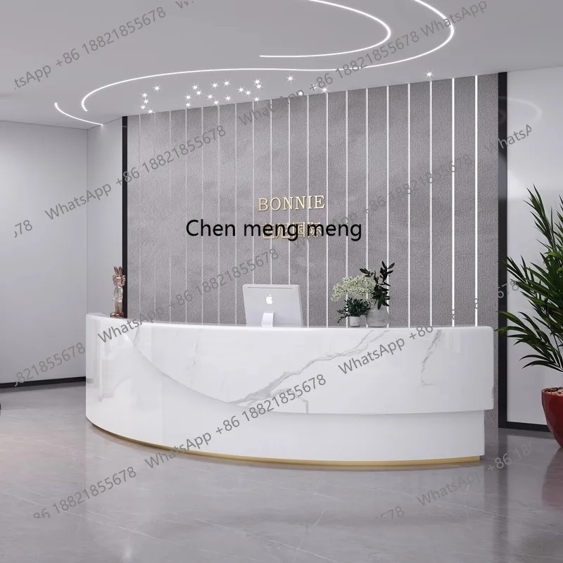 Prosta, nowoczesna strona kasy w salonie kosmetycznym, firma, farba, stół recepcyjny, fotografia, studia taneczne, zakrzywiony bar