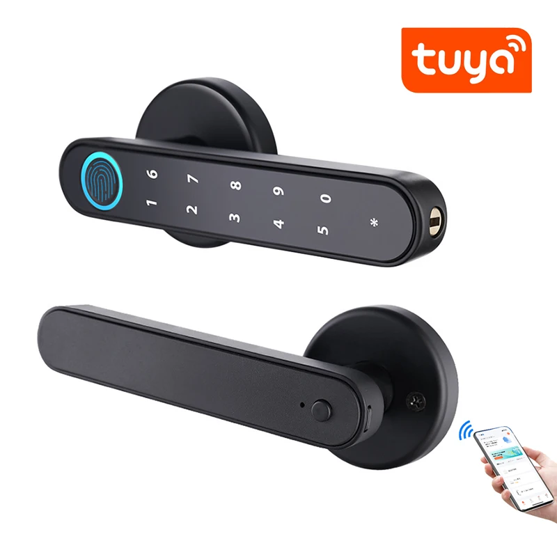 Tuya SmartLife APP Smart Fingerprint Password Single Latch Lock Dead Bolt For Indoor Home Wooden Metal Door