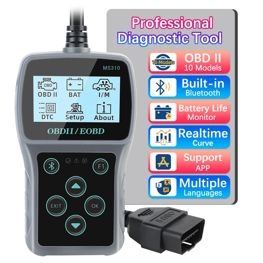 Strumento di scansione diagnostica per Auto multilingue MS310 lettore di codici OBD2 per veicoli Scanner OBDII funziona per codici Auto trasparenti/cancellabili per Auto