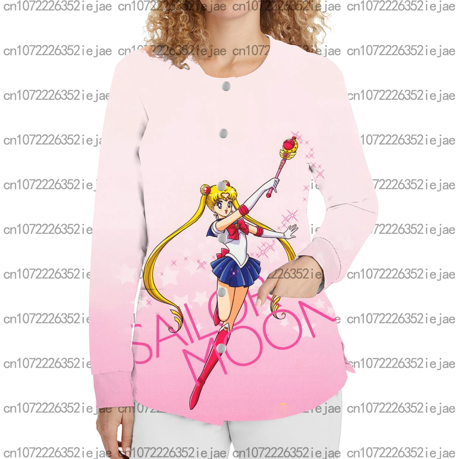 

Женское новое пальто с карманом и круглым вырезом в стиле Сейлор Мун, медицинская медсестра, салон красоты, стоматологическая верхняя куртка, рабочая униформа