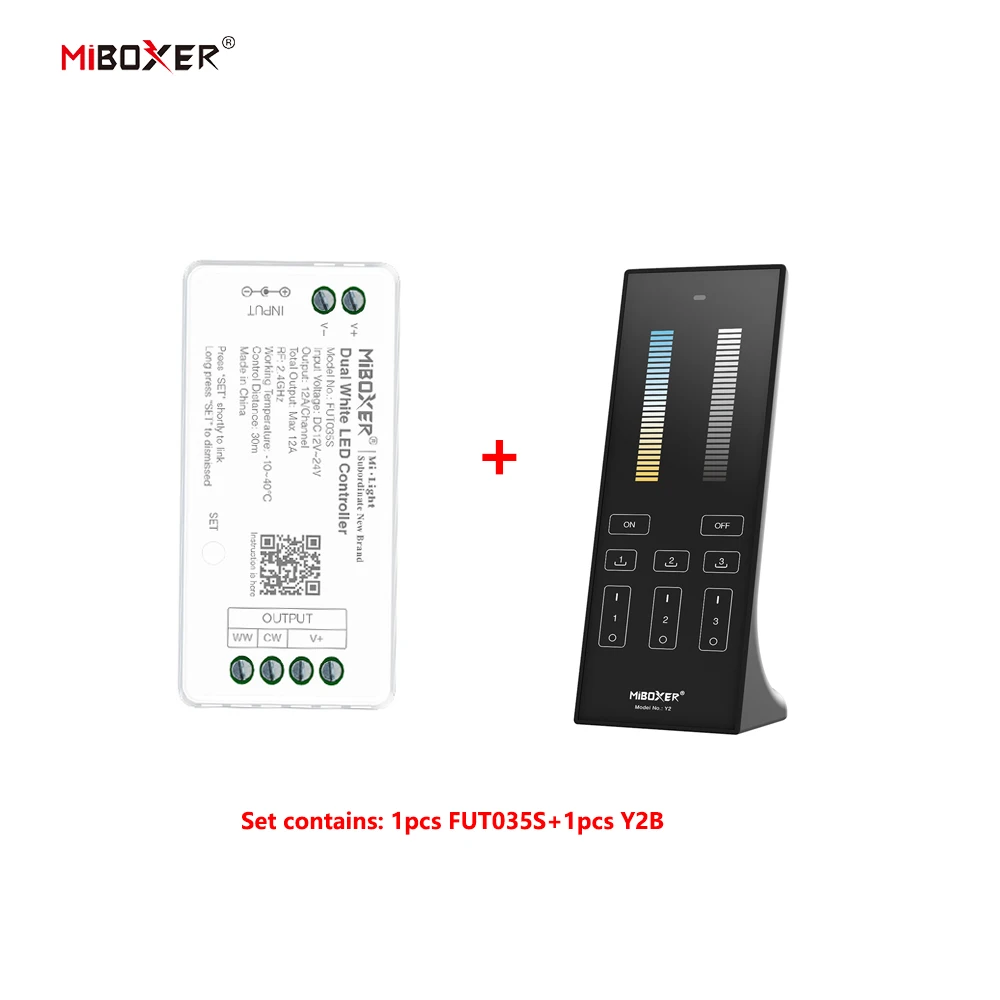 MiBoxer DC12~24V FUT035S+Y2 U3 3-Zone 2.4GHzRF Panel Remote Wireless Dual White 12A/Channel LED Controller For CCT COB/Led Strip