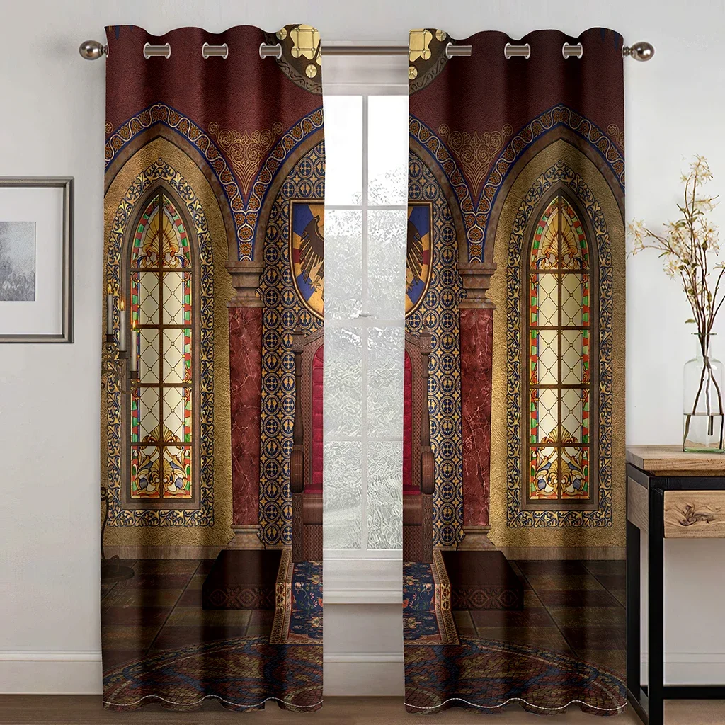 Custom Ramadan Festival Retro Gothic Architecture Free Shipping 2 Panle Thin Curtains for Living Room Bedroom Window Drape Decor