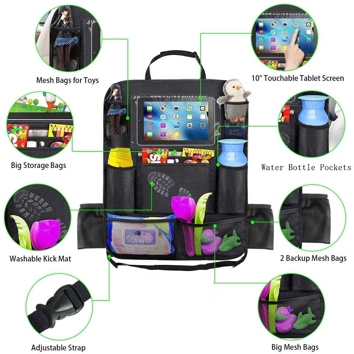 kids Car Back Seat,car seat storage bag,Car Organiser,Car Seat Protectors anti-kick,Waterproof Kids Toy Storage Pockets