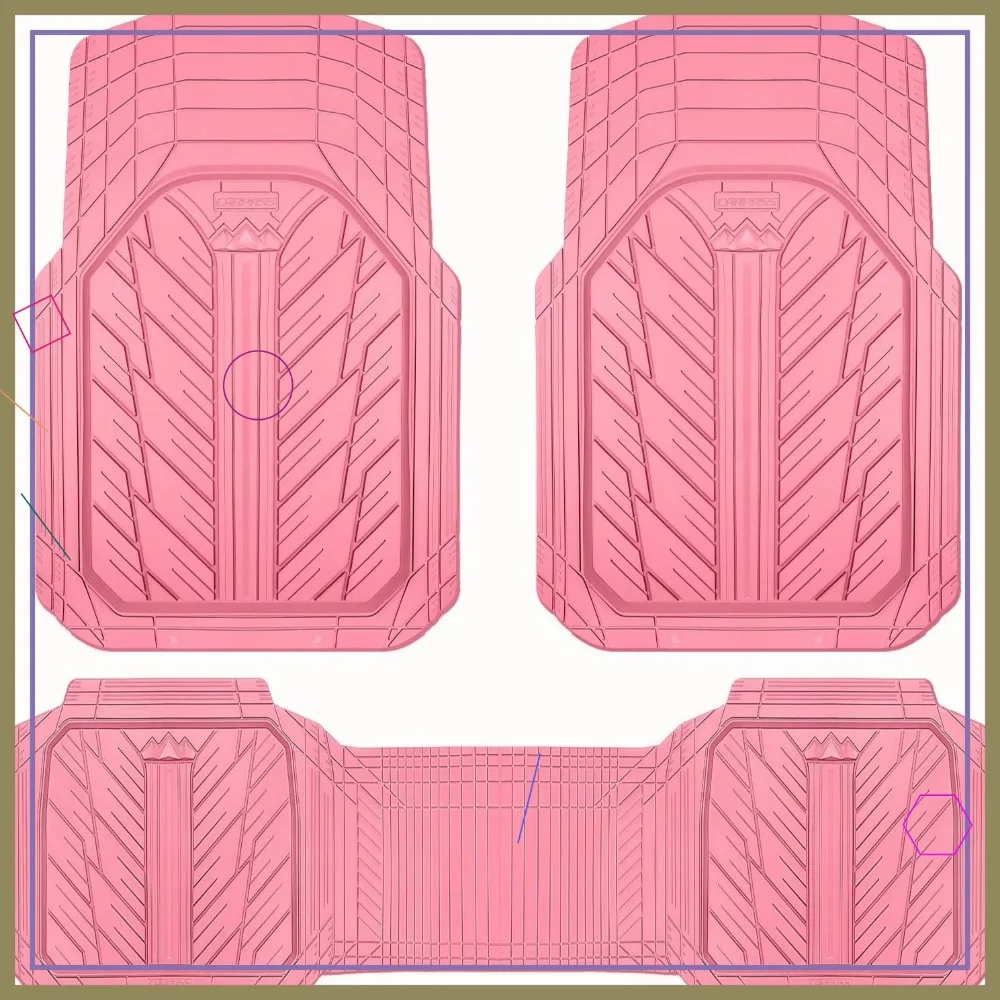 

Heavy Rubber Car Floor Mats, All Weather Waterproof Universal Fit for Cars SUVs Trucks Vans, Durable Pink Floor Liners