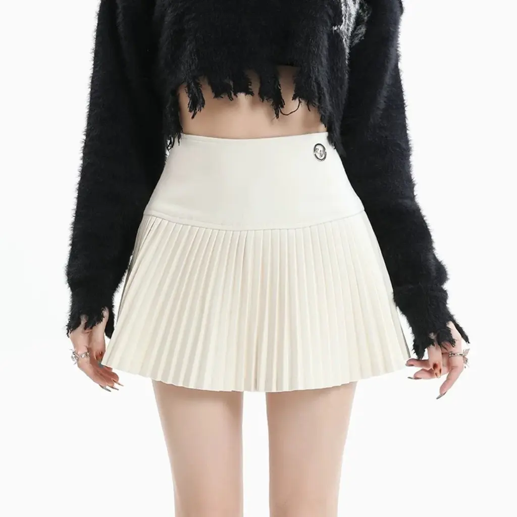 

Grey High Waist Slimming Wool Pleated Skirt for Women JK College Style A-line Short Skirt White Black Autumn Winter New