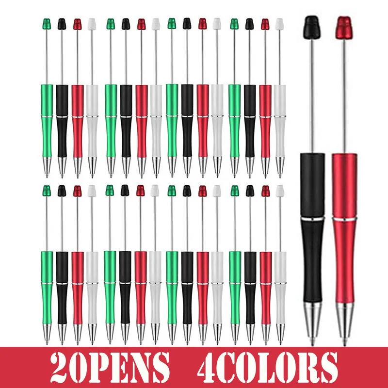 20Pieces DIY Beadable Pens Kit Beadable Pens Bulk, Refills & pen bags Included - Beaded Pens Black Ink Ballpoint Cute Pens
