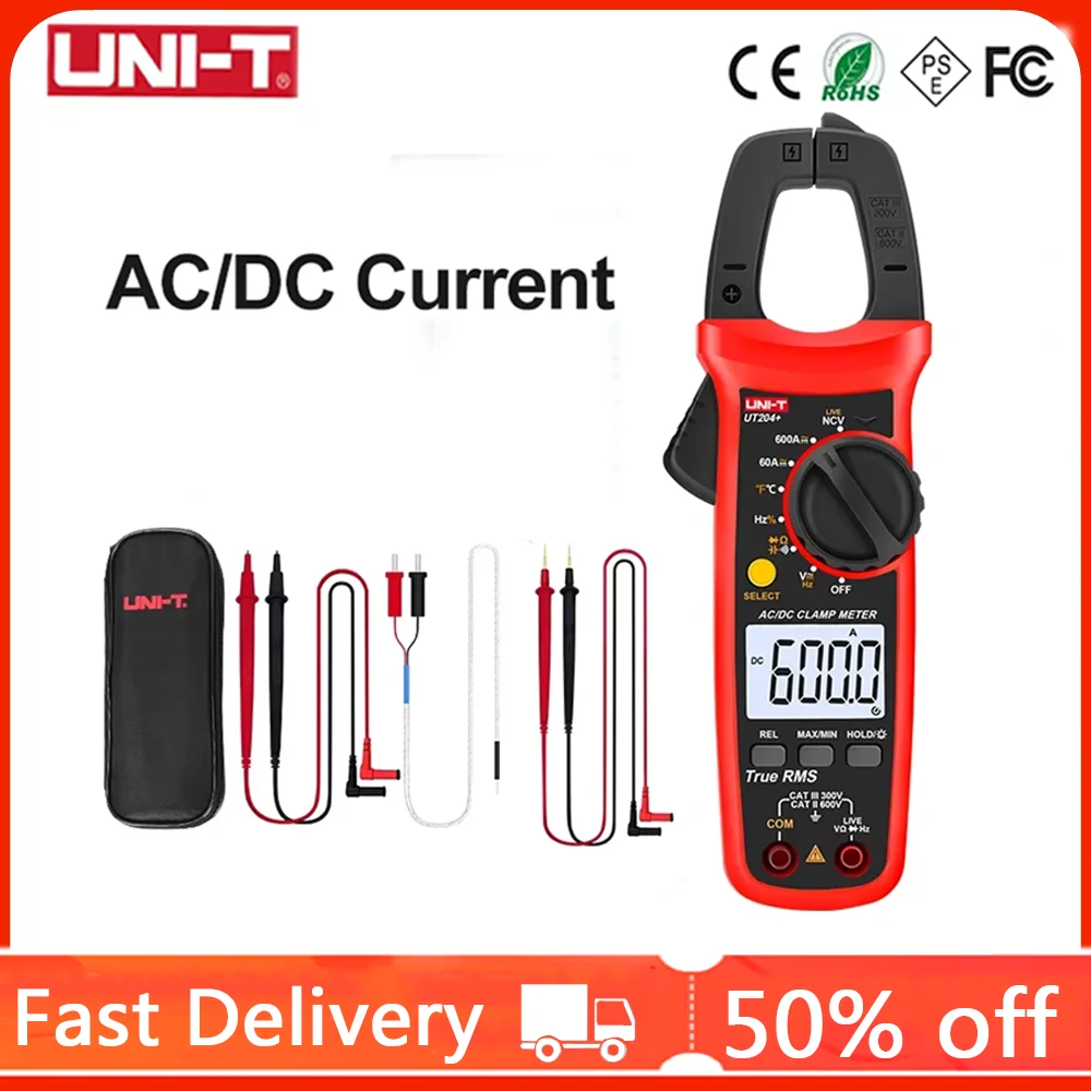 

UNI-T UT202A+ UT204+ Digital AC DC Voltage Clamp Meter Multimeter True RMS 400-600A Auto Range Voltmeter Resistance Test alicate