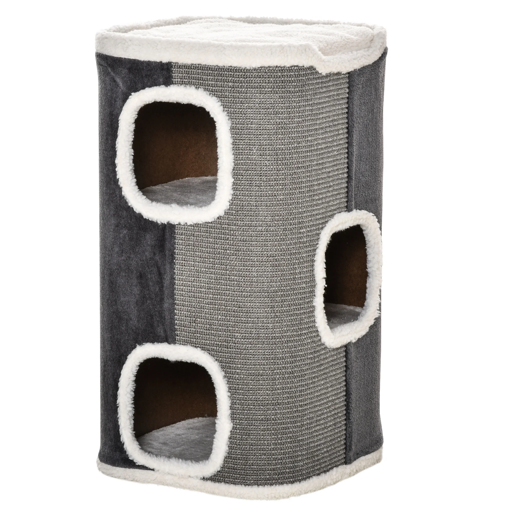 PawHut barrel cat scraper 74 cm with 3 caves Sisal plush and platform