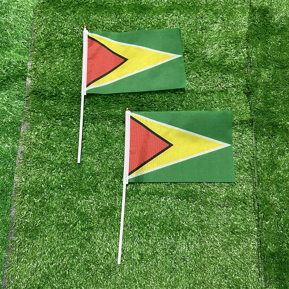 SKY FLAG Guyana hand Flag 10/20/50/100pcs 21*14cm Guyana Hand Waving Flags With plastic pole For Sports Activity Home Decor