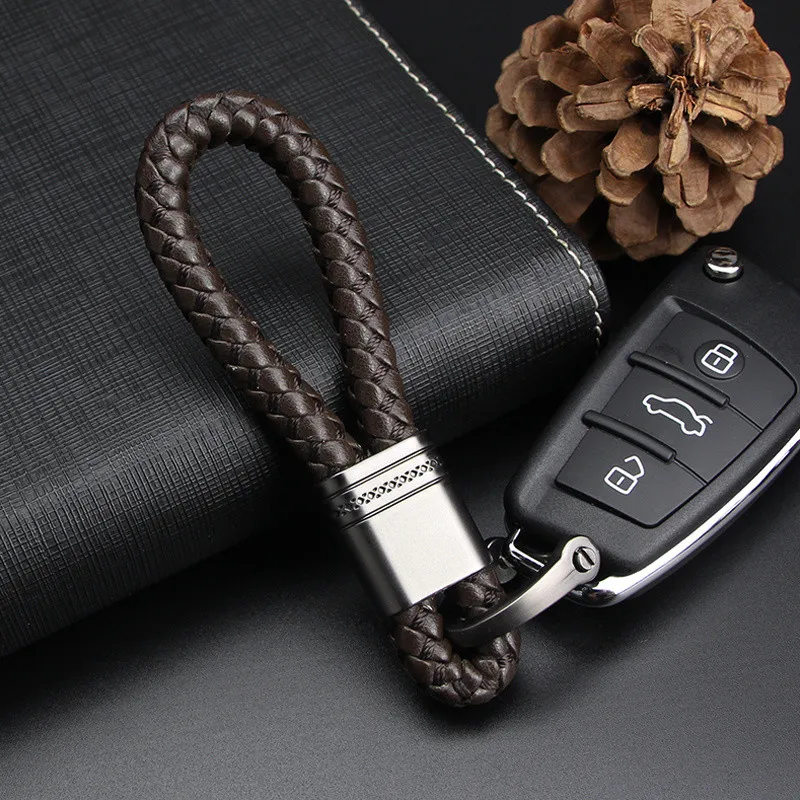 Hand Woven Leather Car Keyrings Keychain for Honda crv Suzuki Samurai Citroen Berlingo Kia Sportage Metal Key Rings Chain Holder