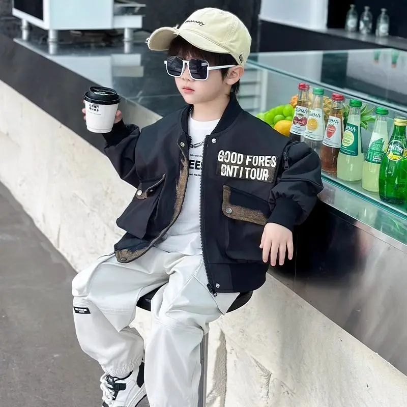 سترة بيسبول للأولاد 2025 سترة عصرية للربيع والخريف على الطراز الكوري ملابس خروج متعددة الاستخدامات للأطفال ملابس خارجية مريحة عصرية #4