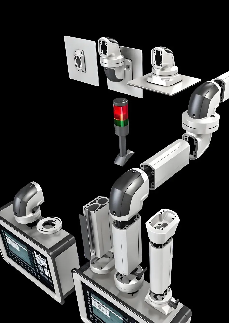

HMI enclosures/suspension arms enclosures and suspension arm systems Support arm systems for command enclosures and display pane