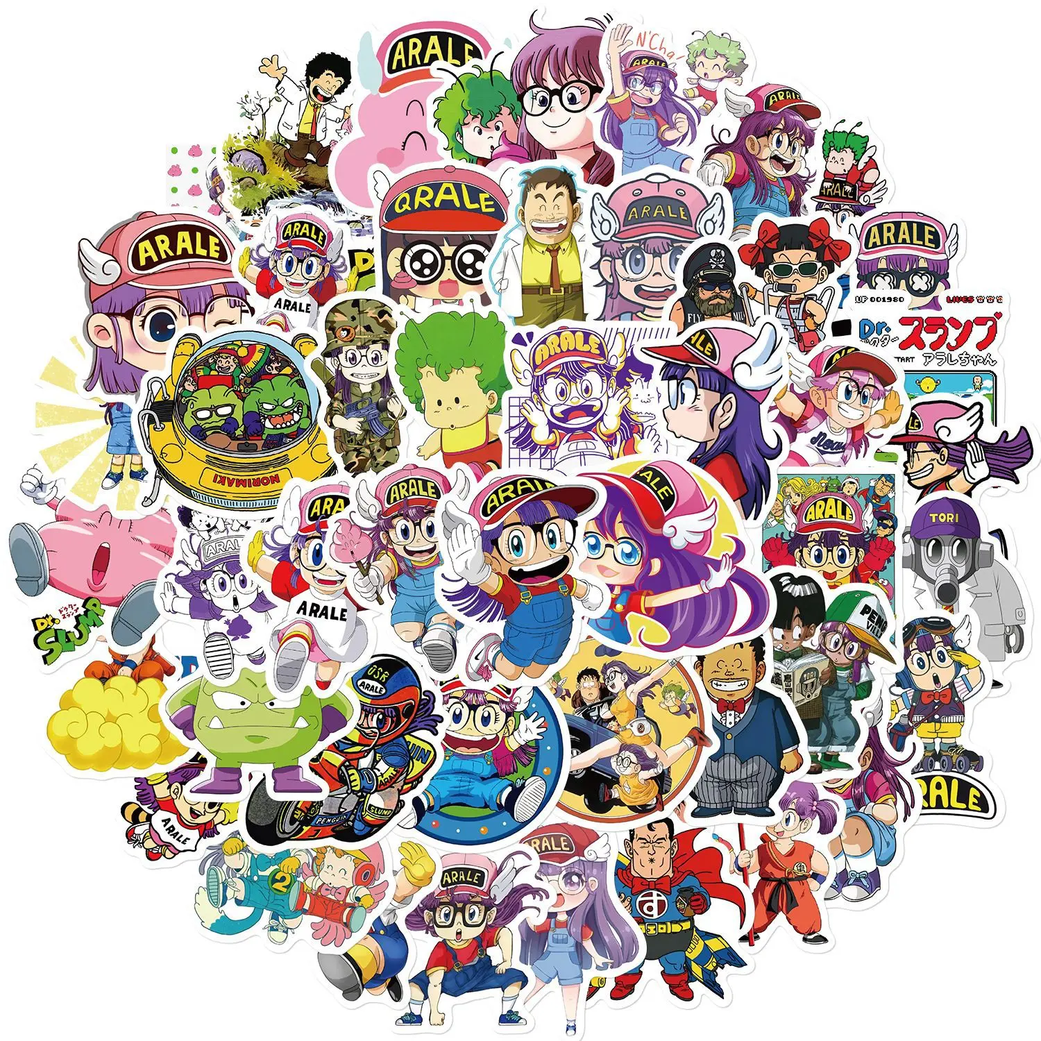 50Pcs Cartoon Cute Arale Stickers Kawaii Graffiti Decals For Laptop Luggage Skateboard Phone Vinyl Waterproof Kids Stickers
