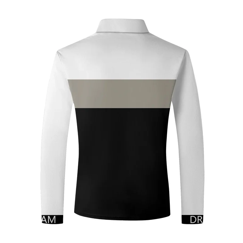 Polo graphic horizontal striped men's autumn and winter long-sleeved shirt Polo sporty casual daily use printed breathable butto