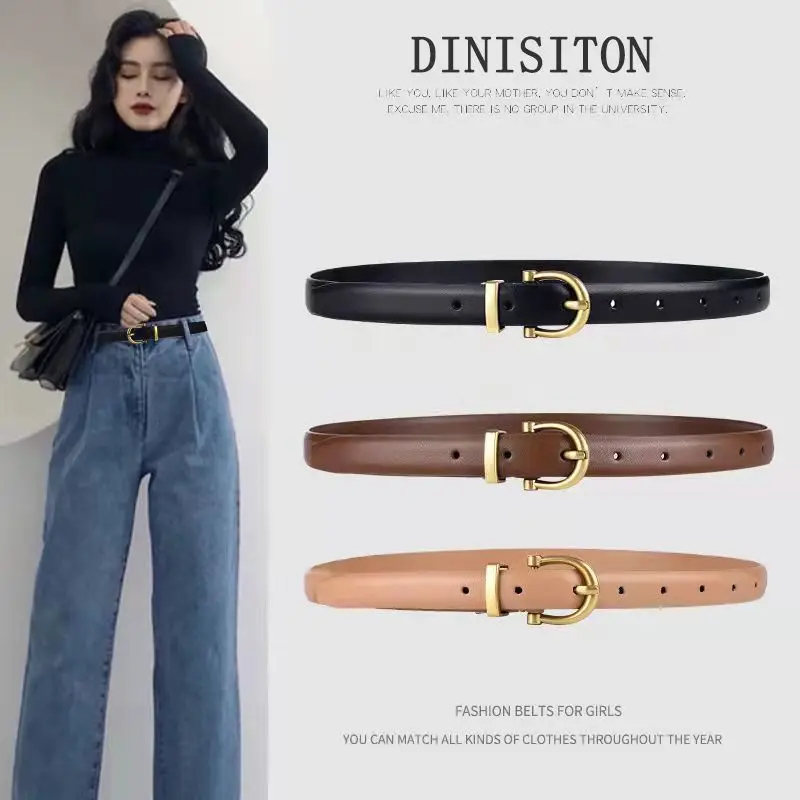 Belt Women's Jeans with High Grade Brown Fashion Versatile Decoration Thin Belt Leather 2024 New Black