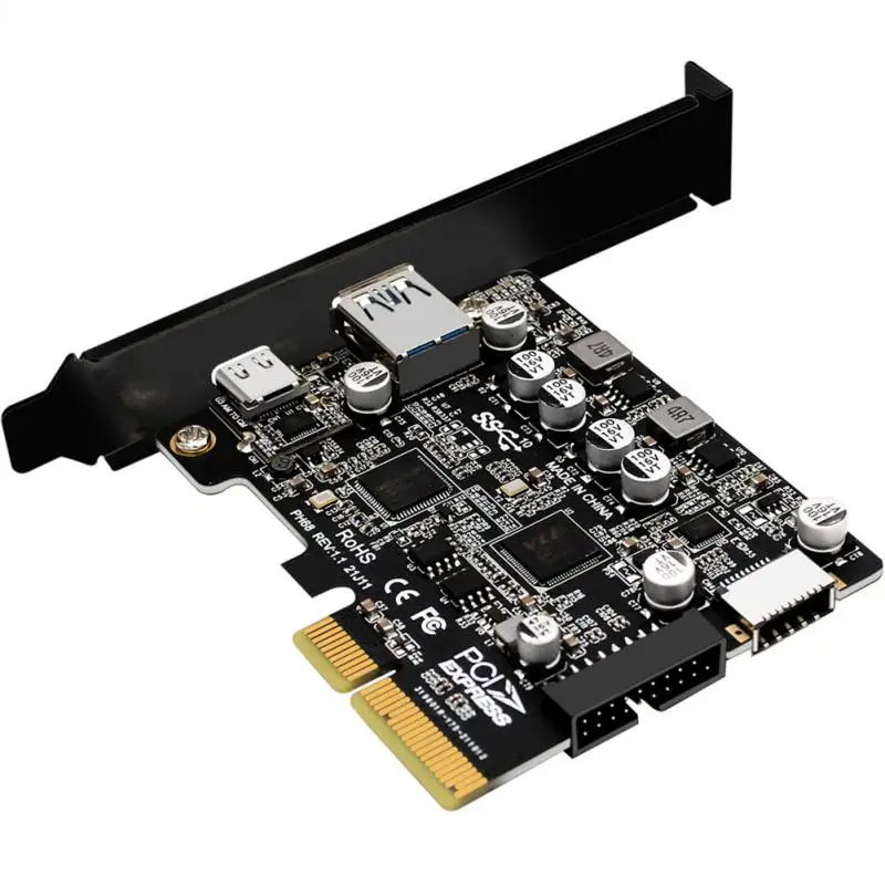 Ports PCI-E 4X to USB 3.2 Gen 2 A Type C Expansion Card front Type E 19P/20P Connector 10Gbps Full Speed Transmisson