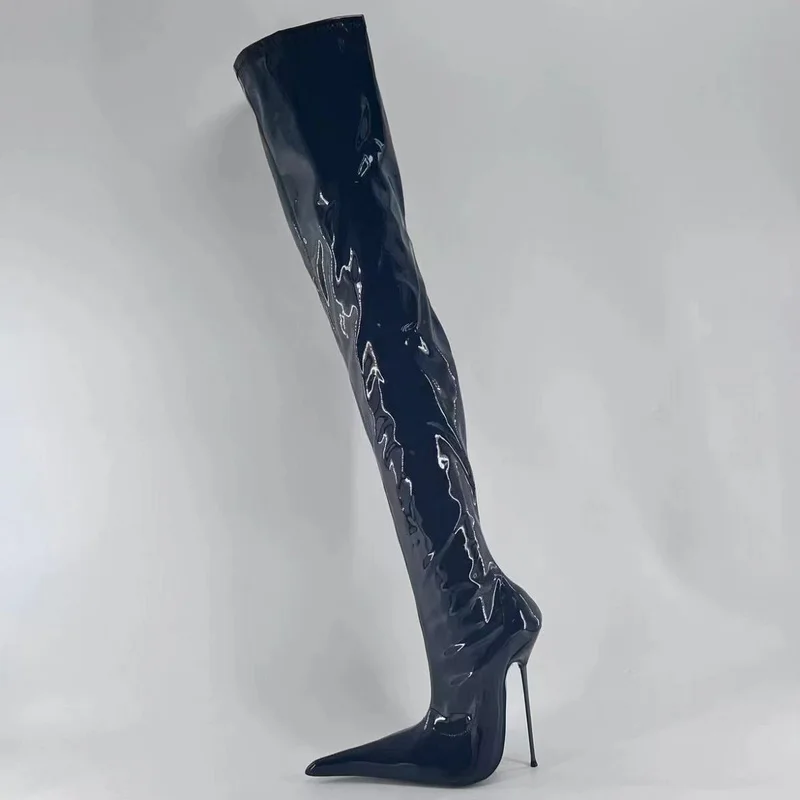 FHC 17 cm Stivali alti alla coscia da donna con tacco in metallo, Botas lunghi sopra il ginocchio, Scarpe da letto da uomo Cosply, Punta