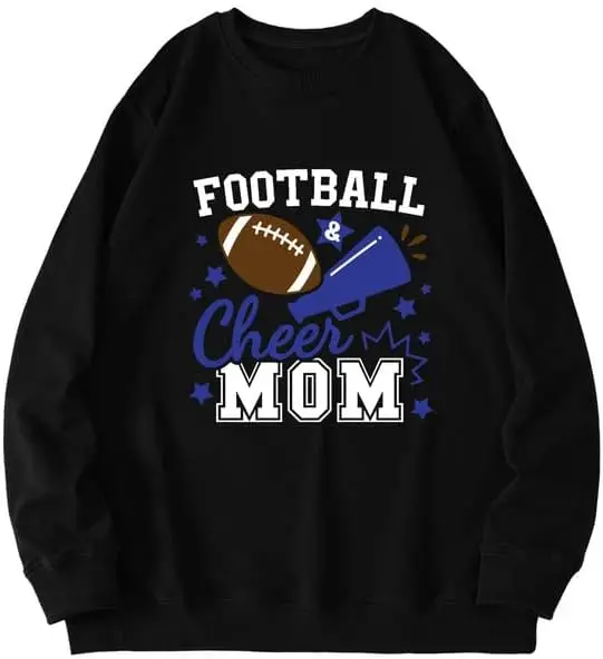 

Football and Cheer Mom Sweatshirt for Women, Fall Sports Pullover Tops Long Sleeve Crewneck Mama Blouses Shirt