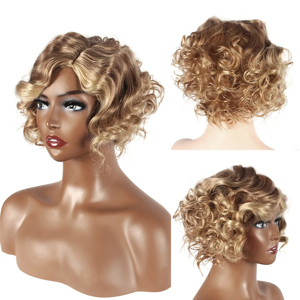 باروكة صناعية قصيرة مجعدة الجزء الأوسط مختلط الألوان منفوش أزياء تنكرية لحفلات الهالوين للاستخدام اليومي مقاومة للحرارة #2