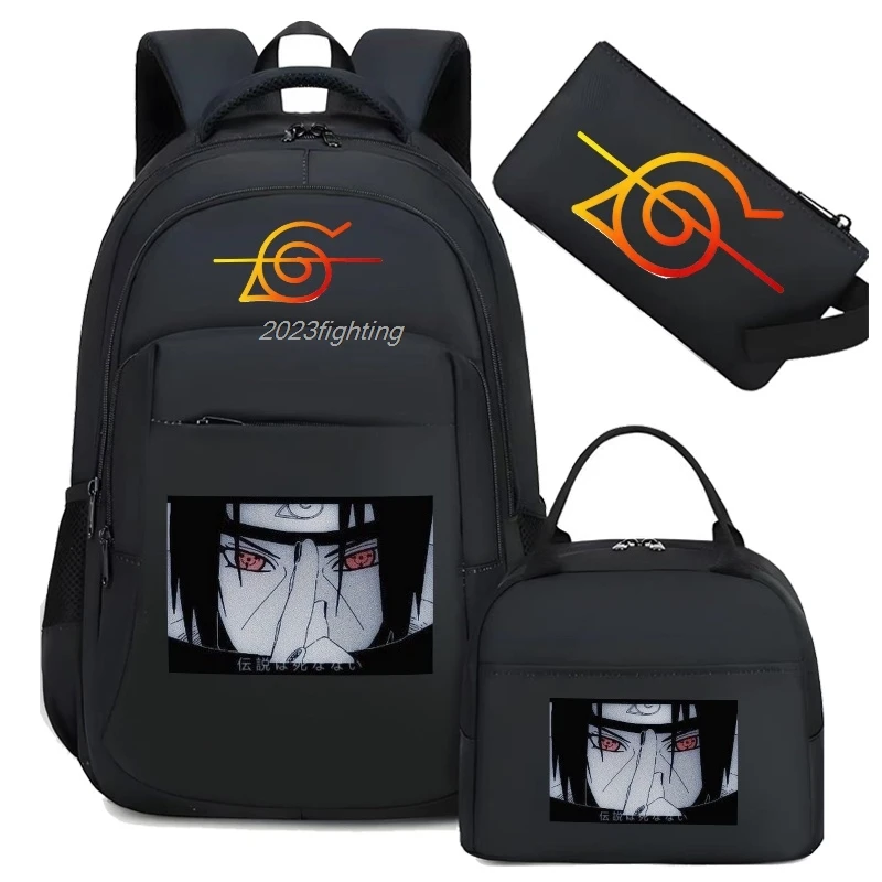 Mochilas Uzumaki Naruto Uchiha Sasuke, mochilas de camuflaje de 3 piezas con capacidad para adolescentes, mochilas escolares para ordenador portátil con bolsa para el almuerzo, Mochilas de viaje de Anime para hombres