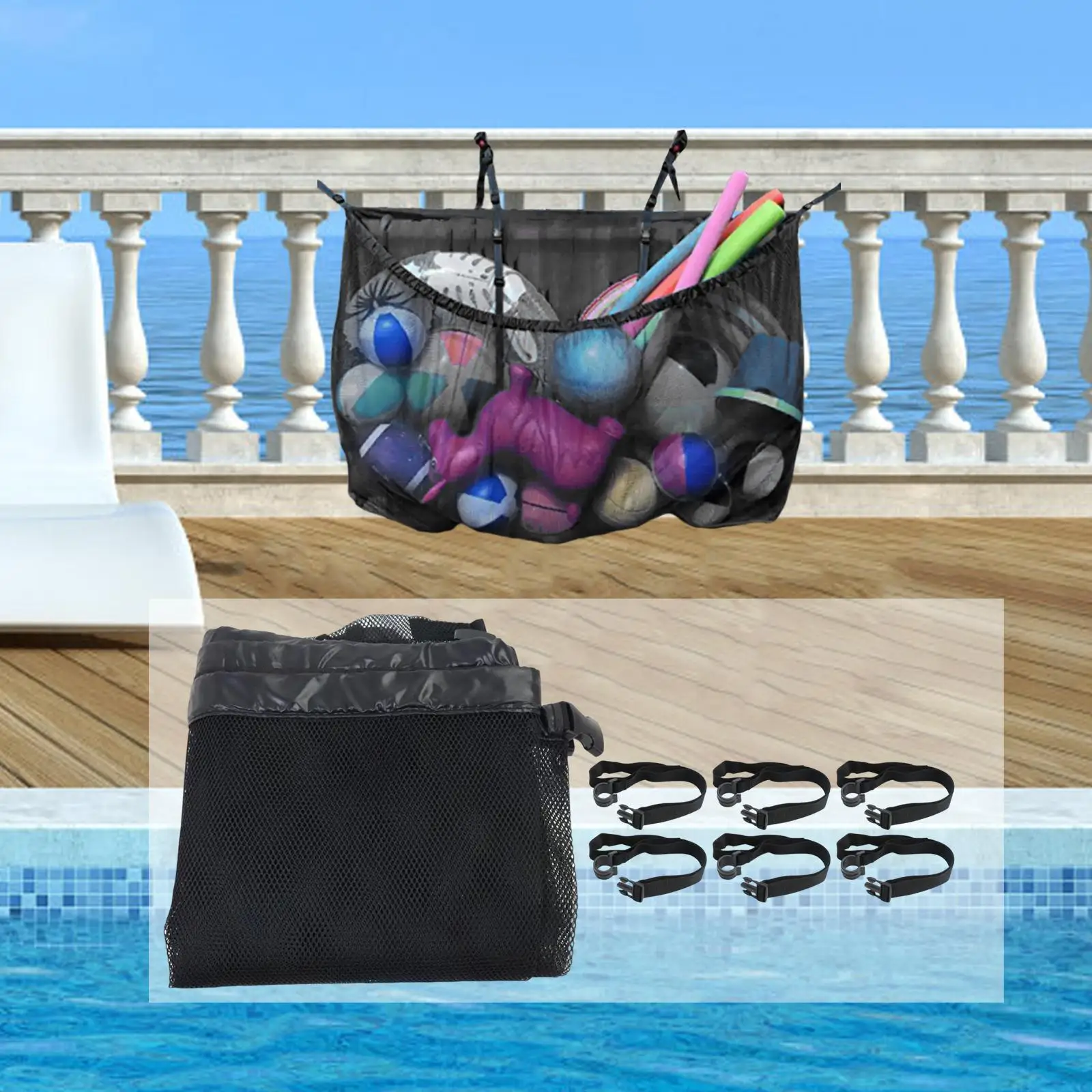 Pool Storage Bag Poolside Pouch Holder Foldable Large Capacity Heavy Duty Toy