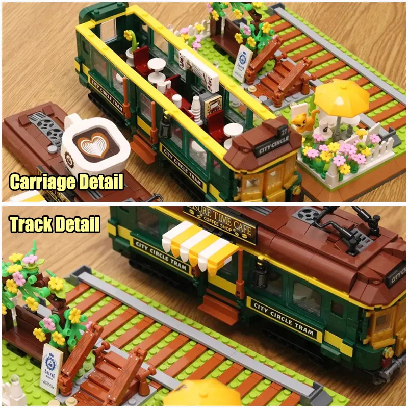 Creative Retro Train Coffee Shop Mini Size Building Blocks City Street View Train Coffee House Bricks Toys Gifts For Children