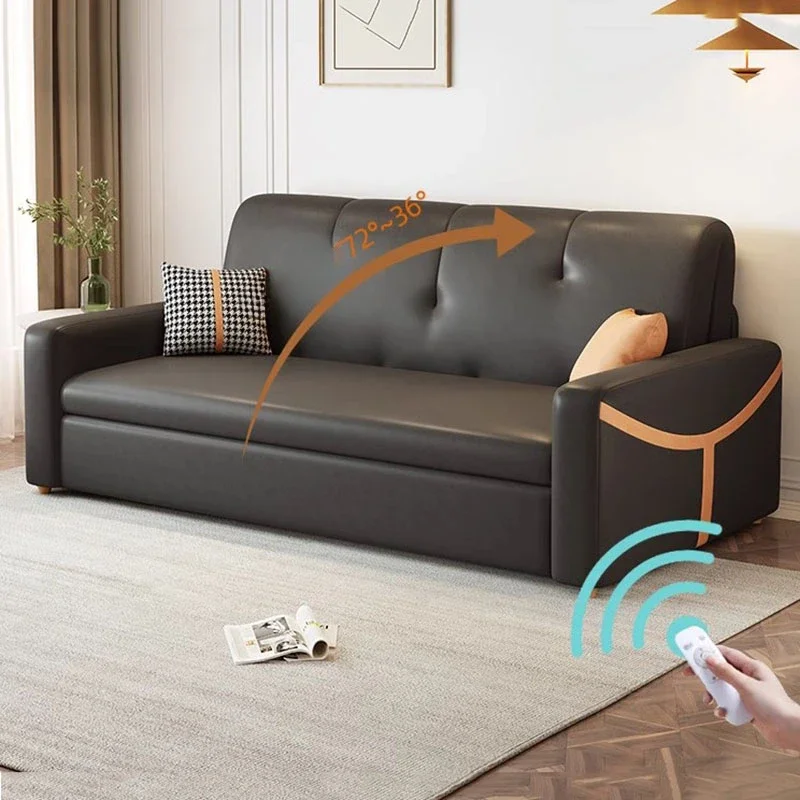 

Designer Lazy Simple Sofas Beds Leather Black Arm Modern Folding Living Room Sofas Elegant Foldable Divano Letto Salon Furniture