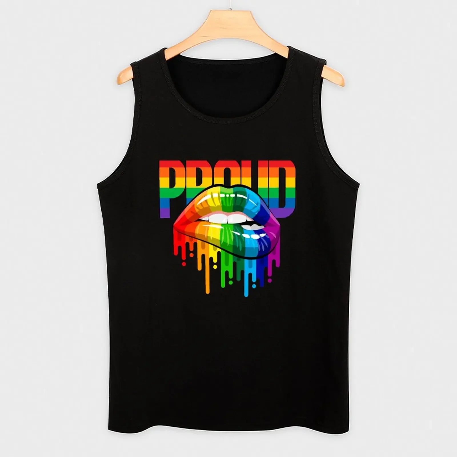 proud Rainbow Lips Pride Tank Top Male clothes t shirts Men's fitness t-shirt men clothings
