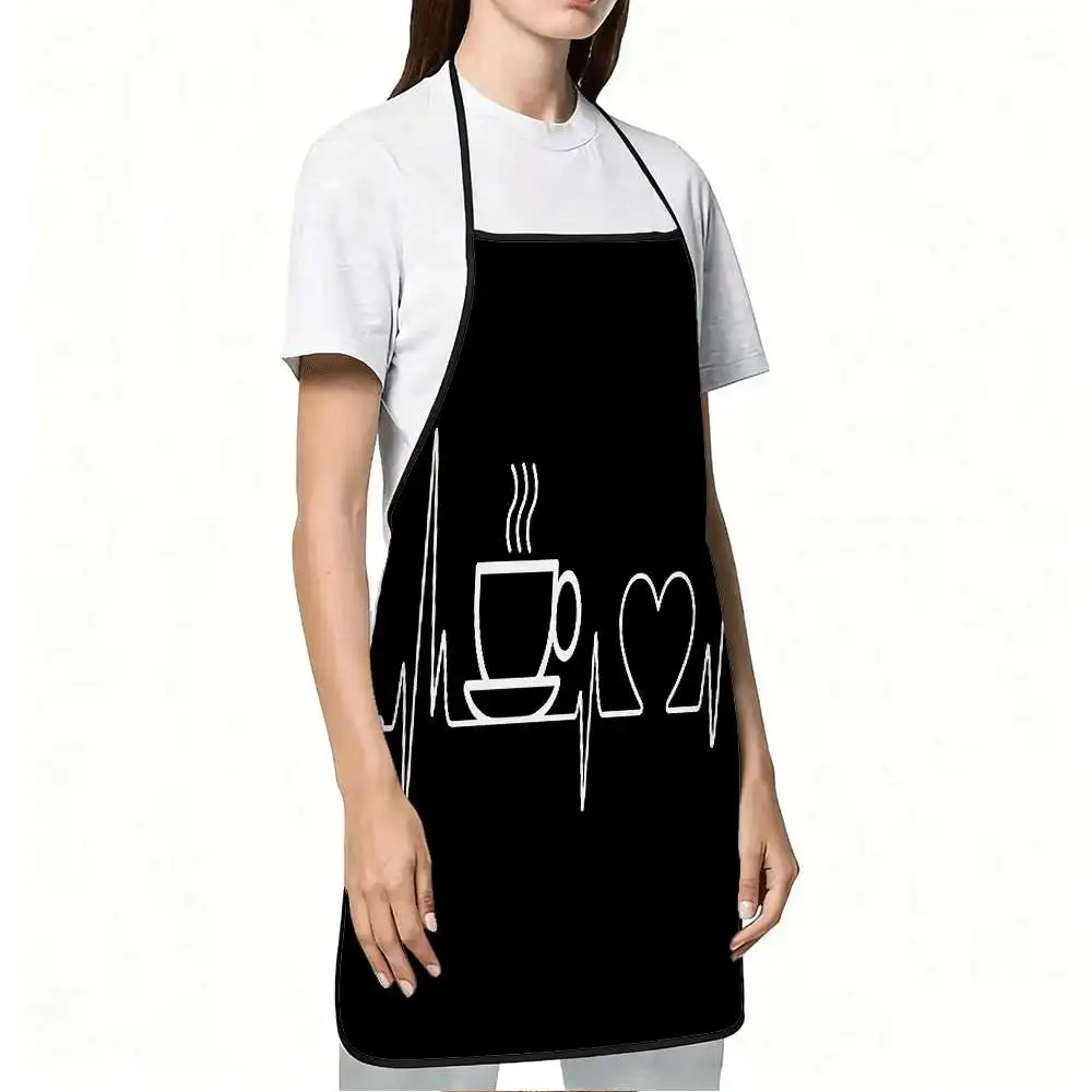 1pc Apron/Coffee Heartbeat Love Design/Sturdy Easy to Clean/Adjustable Waist/Polyester/Suitable for Cooking Gardening Fruit Pick