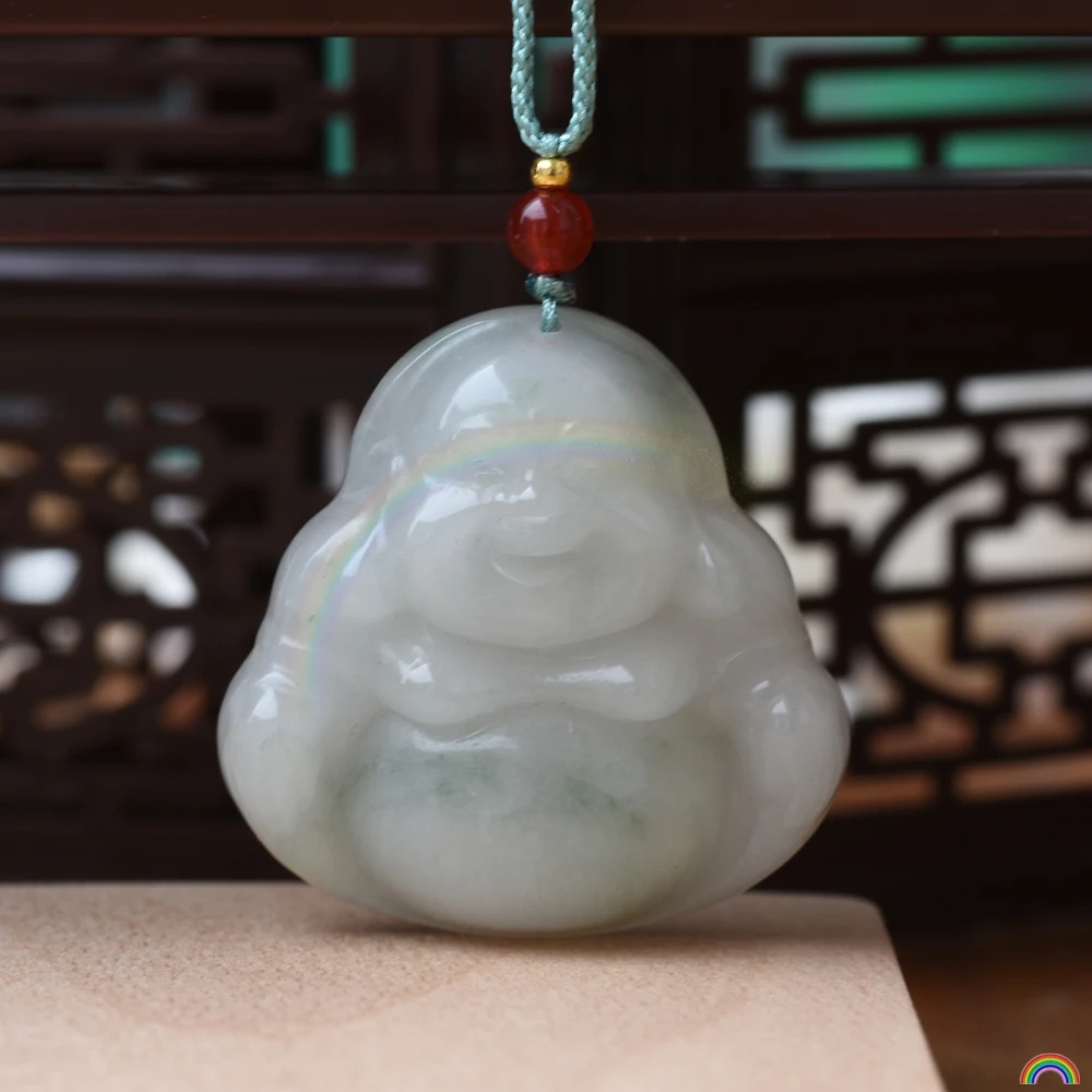 Rwbuy Brand Design: Xinjiang Natural Tianshan Emerald Buddha Public Pendant, Women's Jade Necklace, Double sided Carved Jade Pen